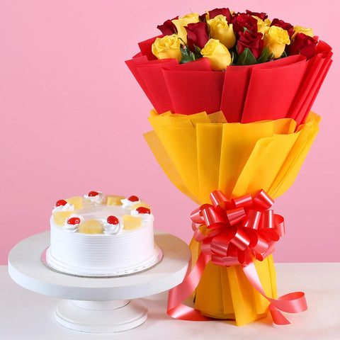 21 Roses Bouquet & Pineapple Cake