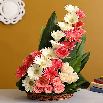 Gerberas & Roses Cane Basket