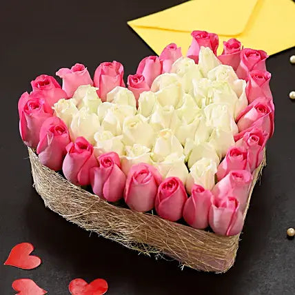 Pink & White Roses Heart Arrangement