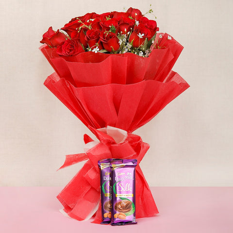 20 Red Roses And 2 Silk Chocolates
