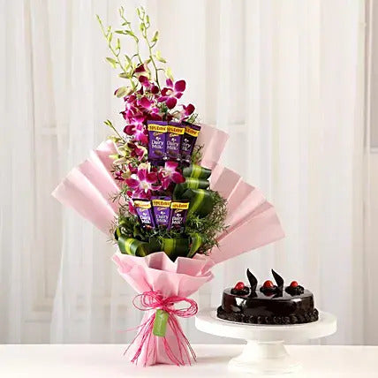 Purple Orchids Posy & Truffle Cake