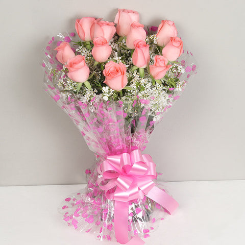 Dozen Pink Roses Bouquet