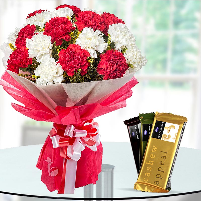 Beautiful Temptation - Carnations & Temptation Chocolates