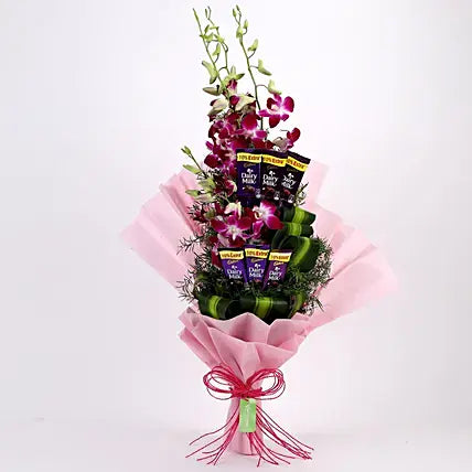 Posy of Purple Orchids & Dairy Milk
