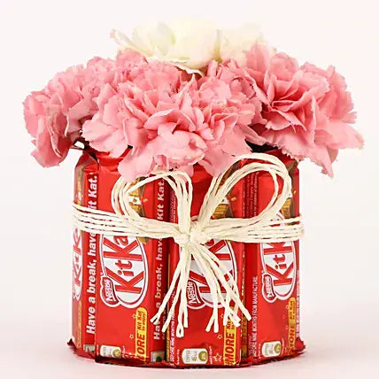 Carnations & Kit Kat Glass Arrangement