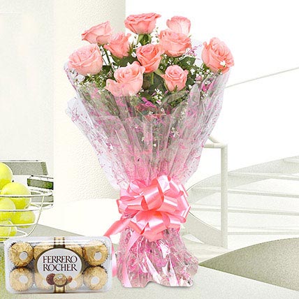 12 pink rose and ferrero rocher