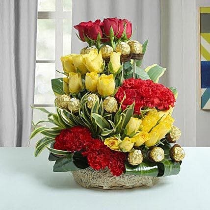Mixed Flowers & Ferrero Rocher Arrangement