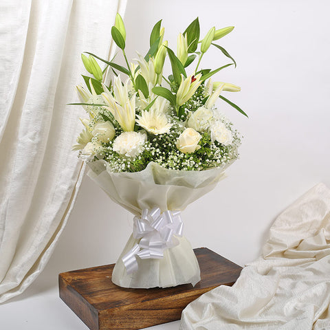 White Lily Rose Gerbera Bouquet