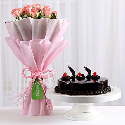 Pink Roses 10 with Cake