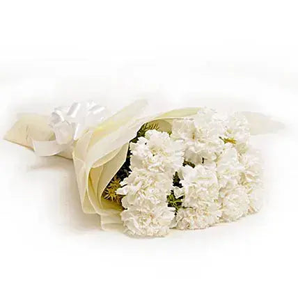 12 White Carnations Bouquet