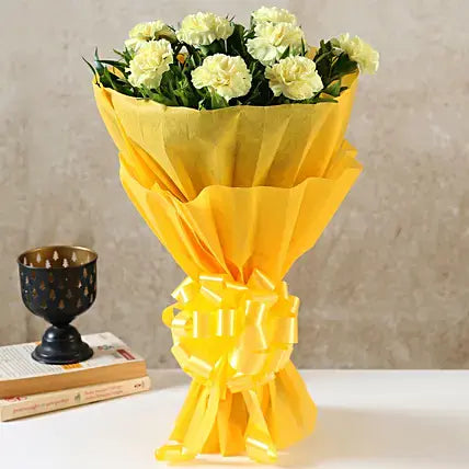 8 Yellow Carnations Bouquet- Small