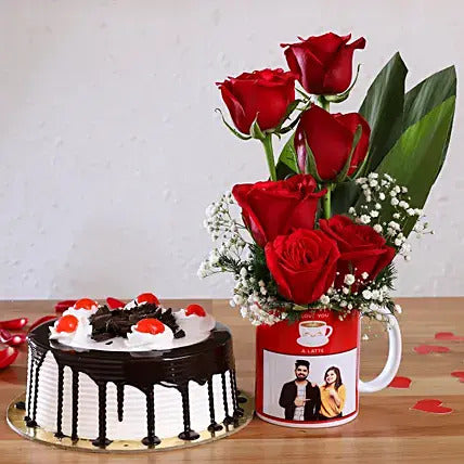 Black Forest Cake & Red Roses Personalised Combo