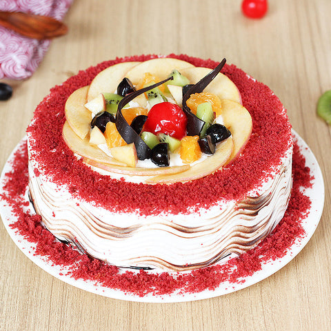 Fruity Delight with Red Velvet Cake