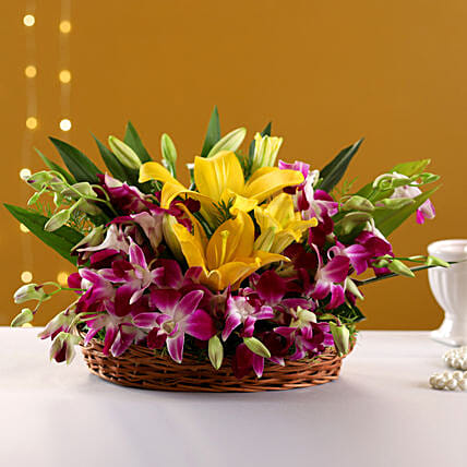 Orchids & Lilies Basket Arrangement