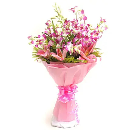 Purple Orchids & Pink Lilies Bouquet