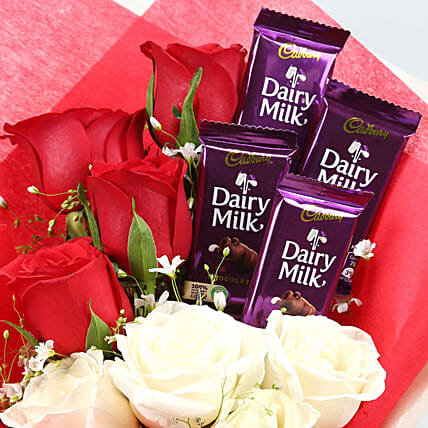 Mixed Roses Bouquet With Dairy Milk Chocolates