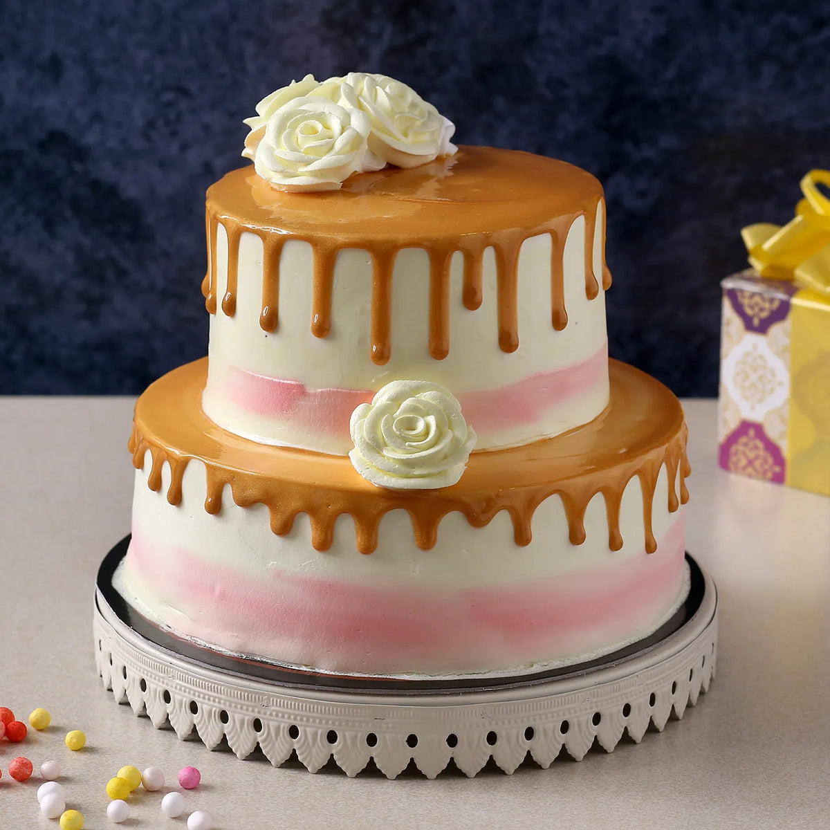 Dripping 2 Tier Butterscotch Cake