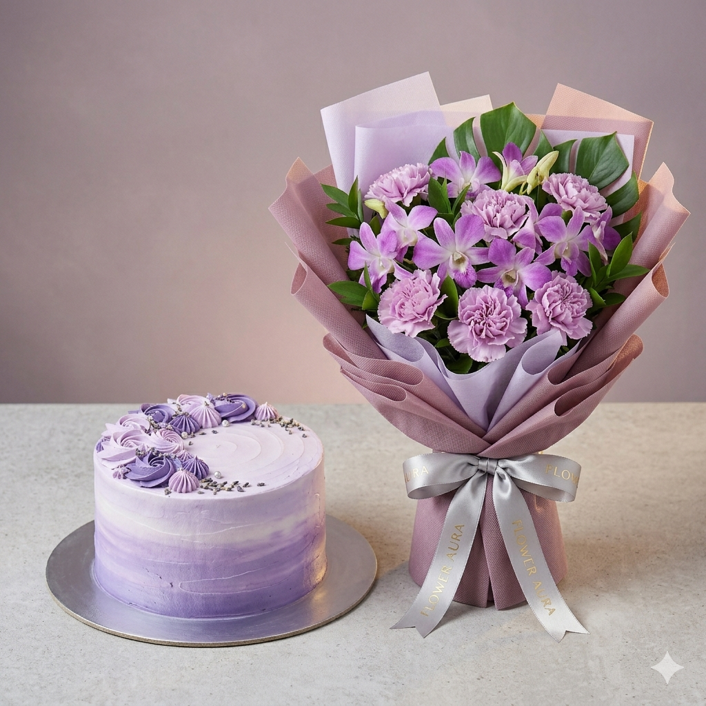 Orange Tiger Lily Bouquet and Spiced Fig Caramel Cake