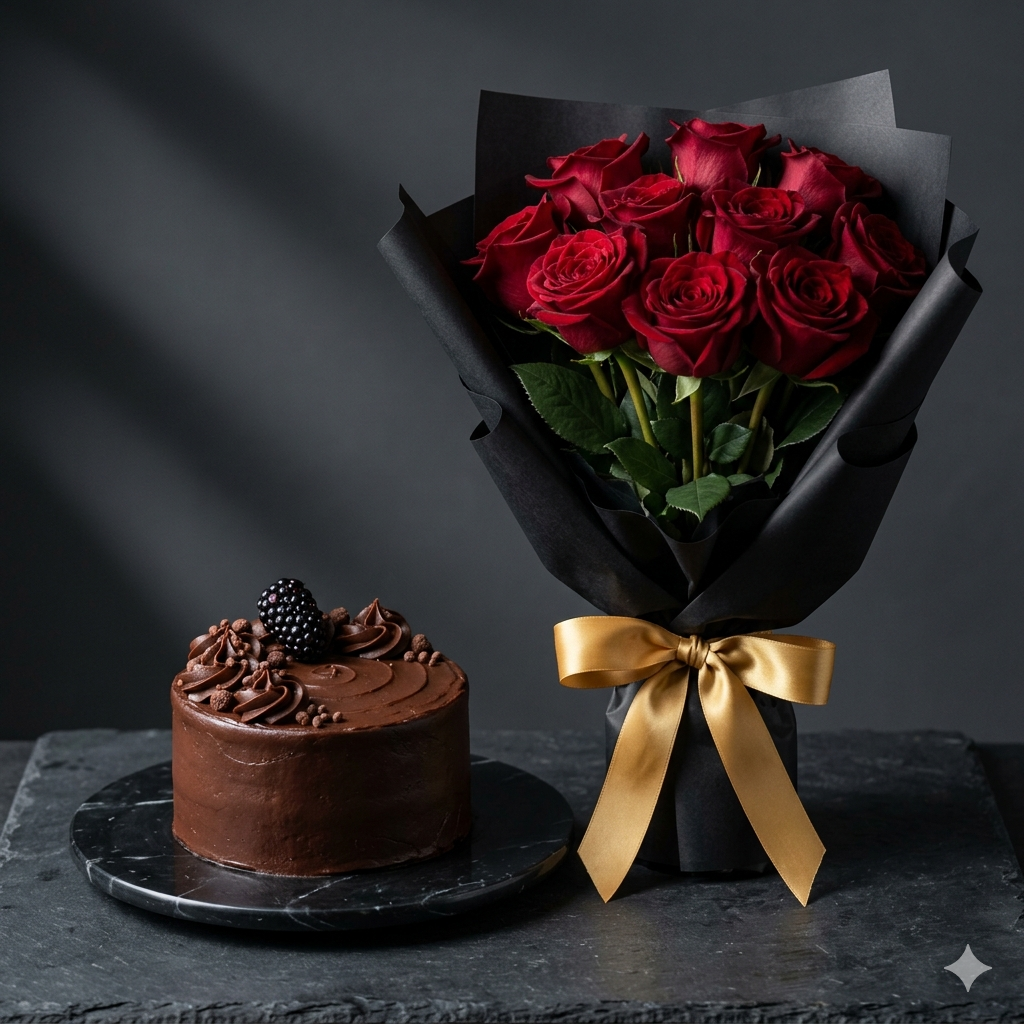 Midnight Luxury Crimson Rose & Chocolate Bento Gift Set