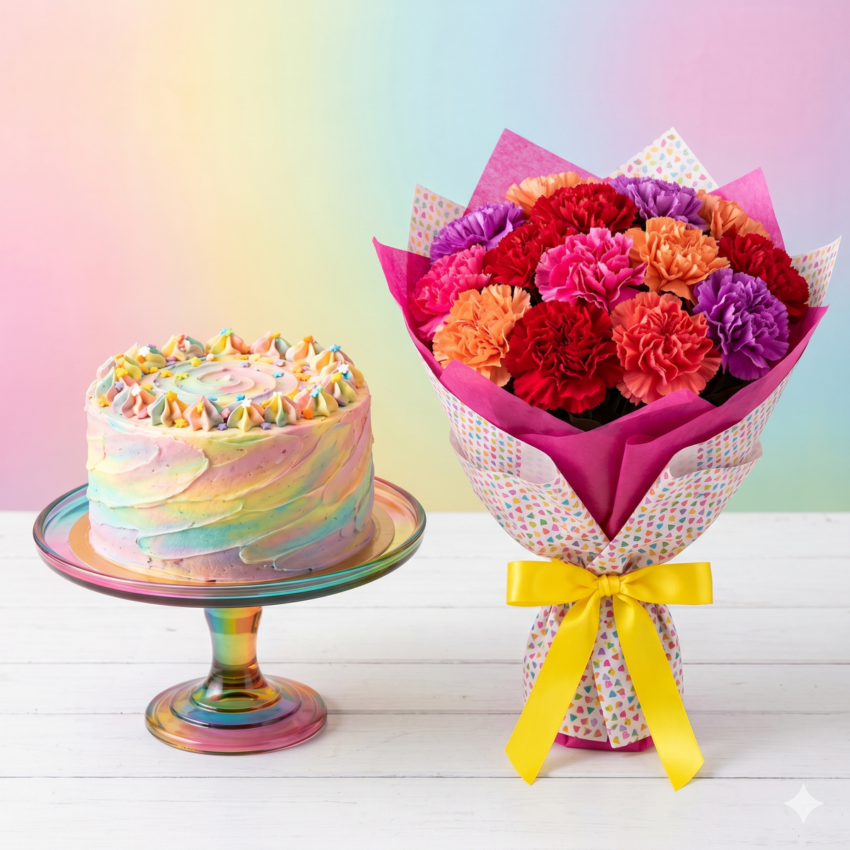 Rainbow Carnival Flowers and Cake Birthday Gift Set