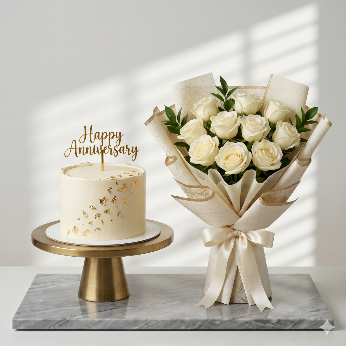 Gold Anniversary Rose Bouquet & Cake Gift Set