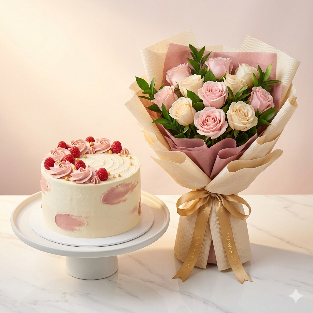 Birthday Flowers & Anniversary Roses Cake Combo