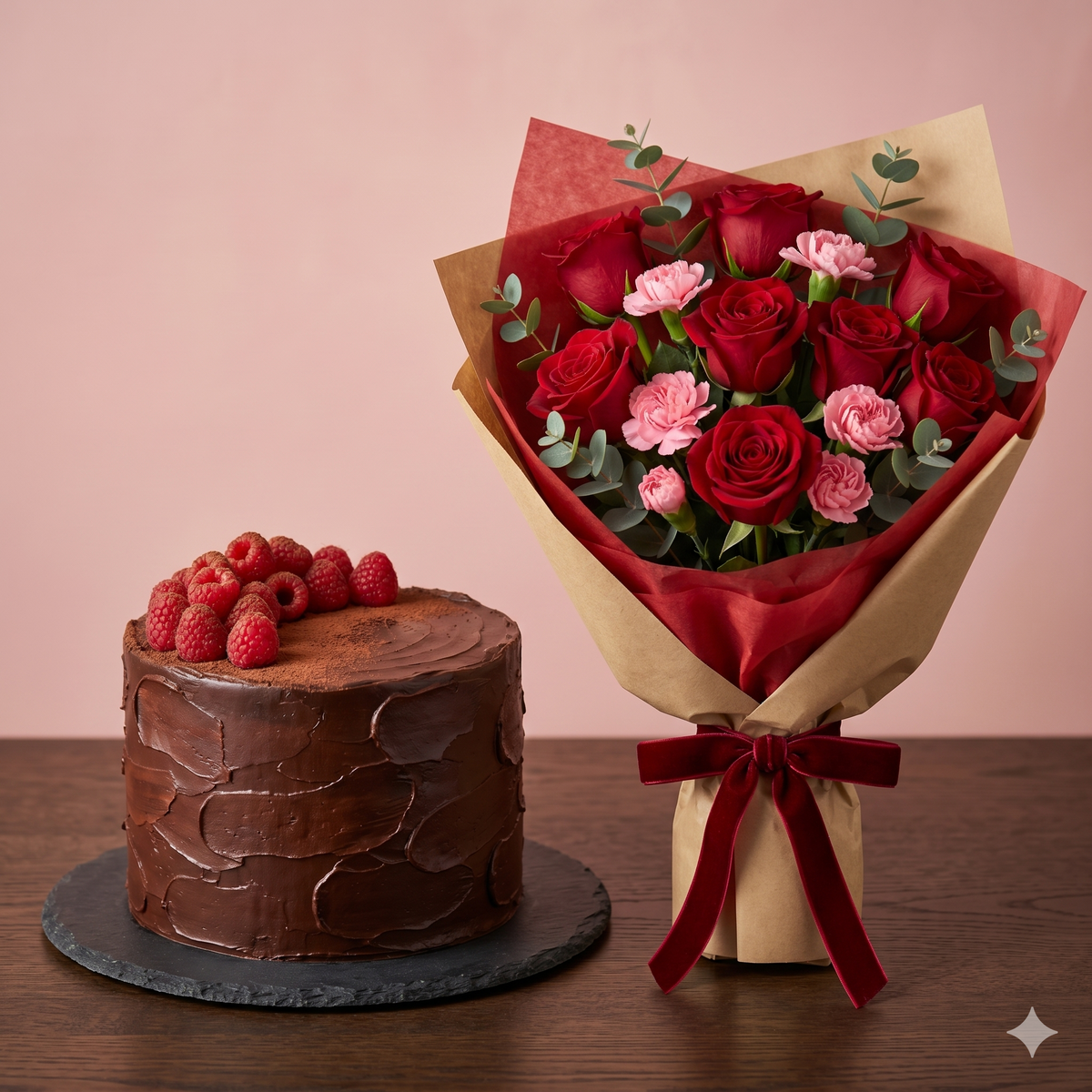 Anniversary Red Roses & Chocolate Cake Set