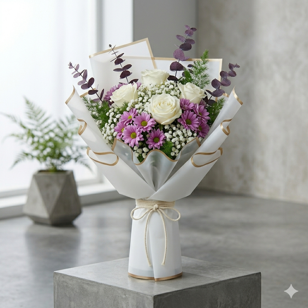 White Lily Silver Bouquet and Luxury Pearl Tier