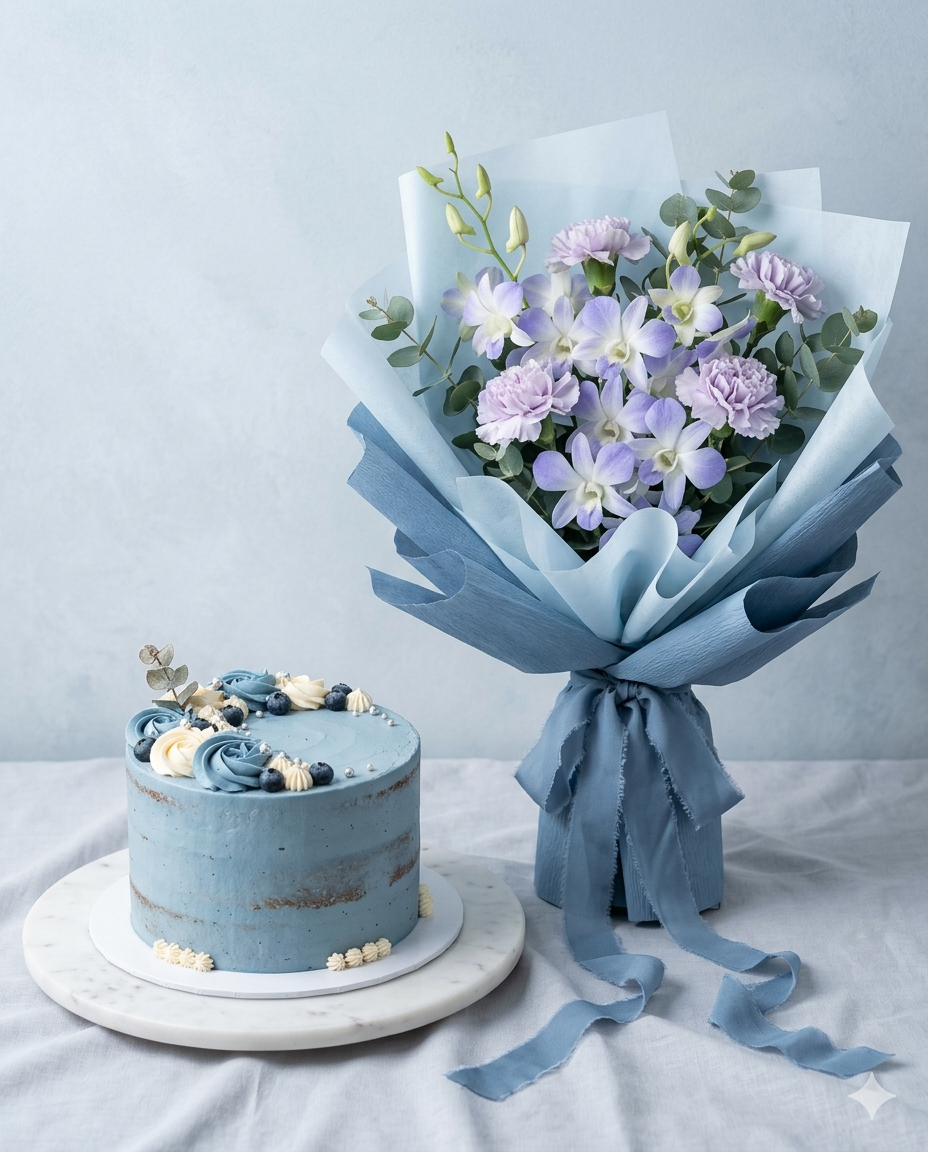 Birthday Flowers & Anniversary Bouquet Cake Combo