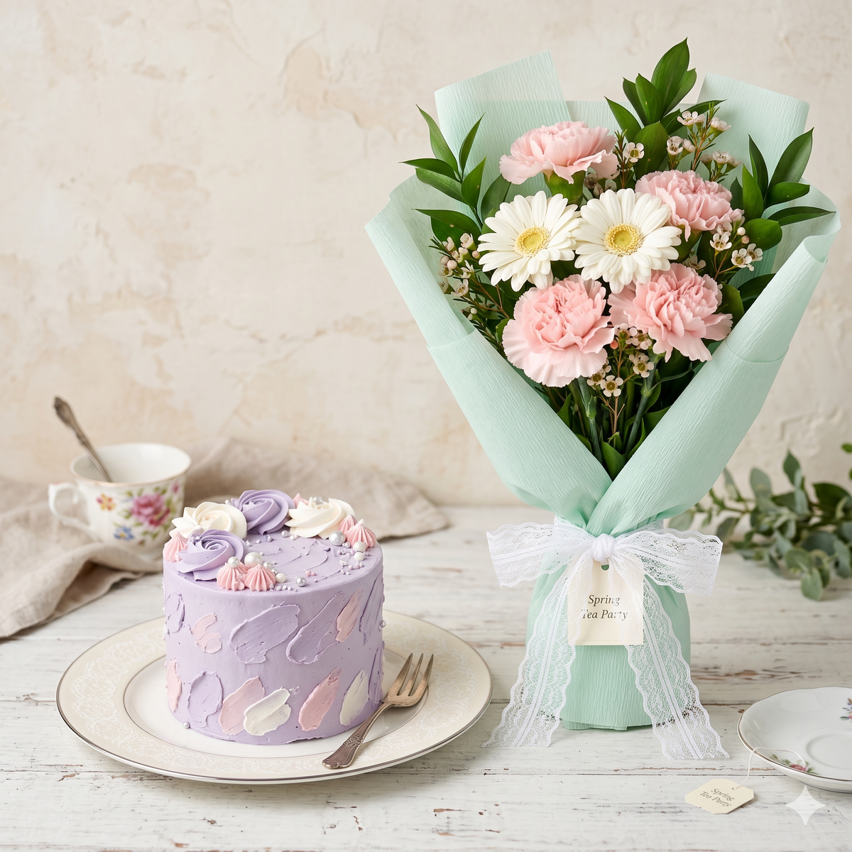 Pastel Spring Flowers and Mini Cake Set
