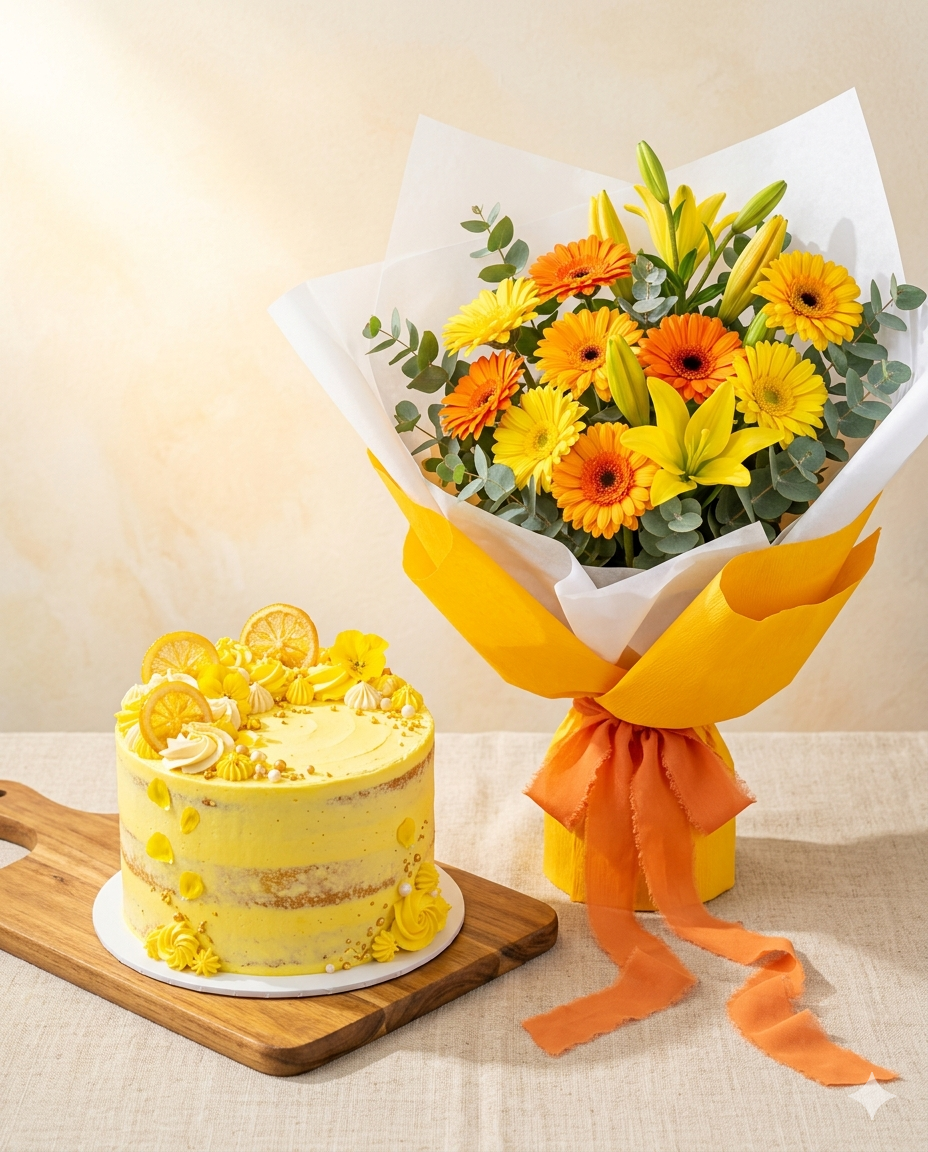 Golden Anniversary Bouquet & Lemon Cake Gift
