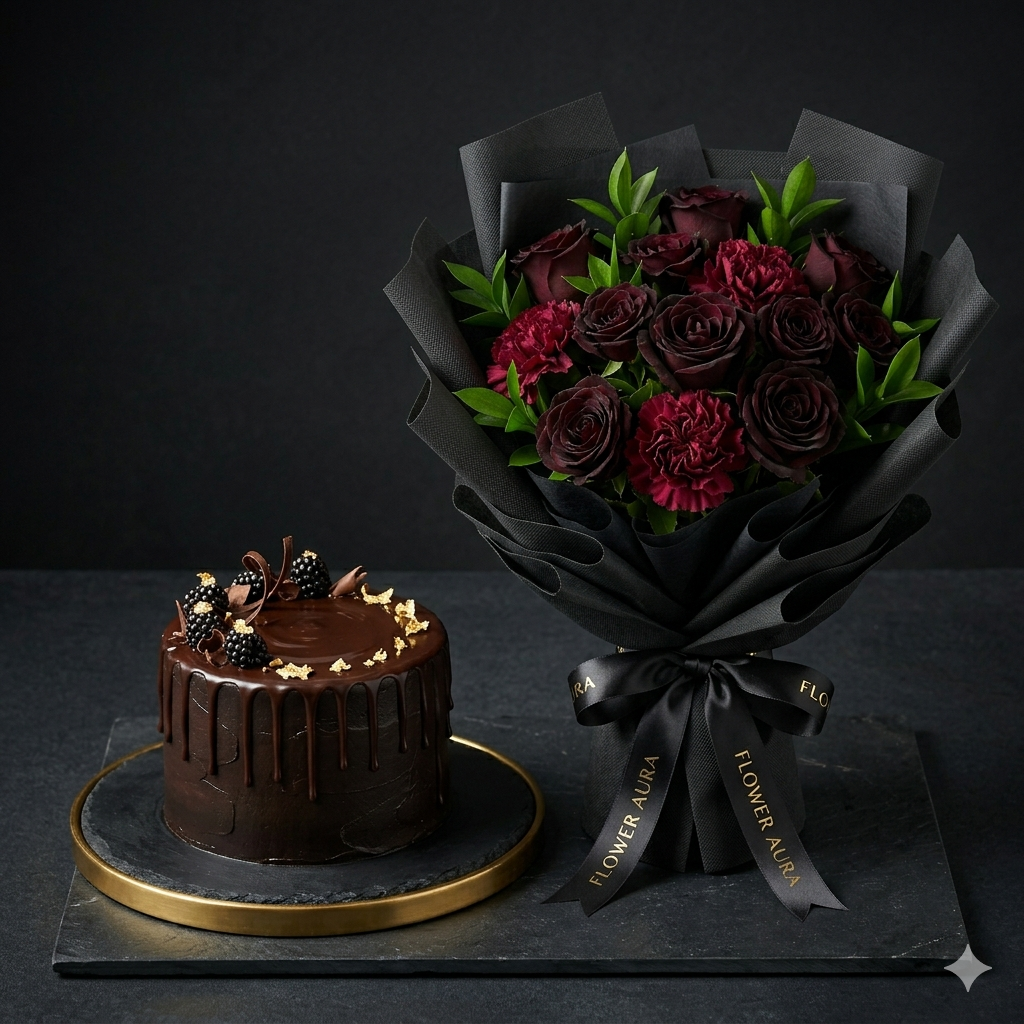 White Rose Bouquet and Sage Matcha Cream Cake