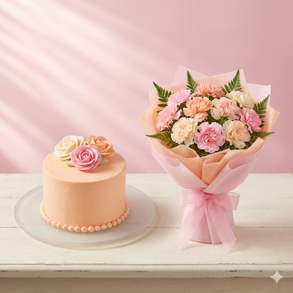 Pastel Carnations & Frosted Floral Cake Set