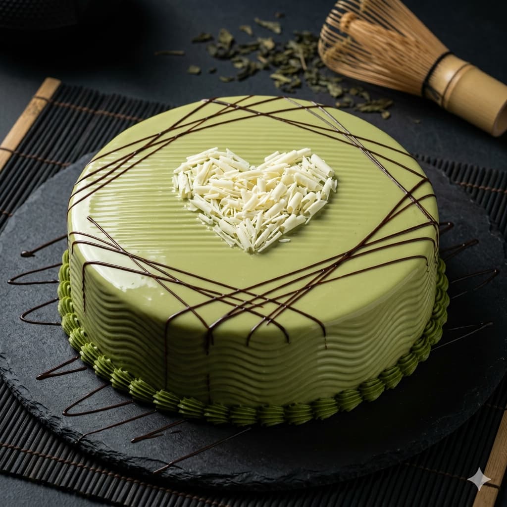Matcha Green Tea Round Cake with White Chocolate Heart