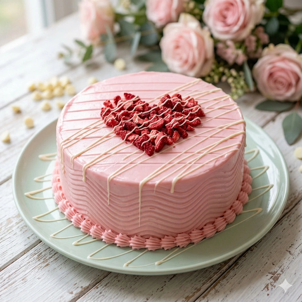 Strawberry Buttercream Cake with Berry Heart