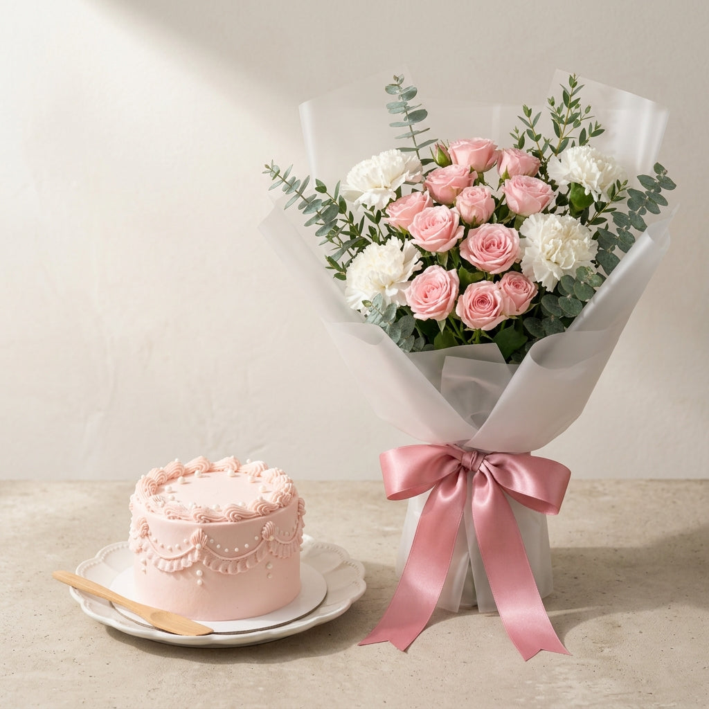 Golden Sunshine Gerbera Bouquet and Blueberry Lemon Cake