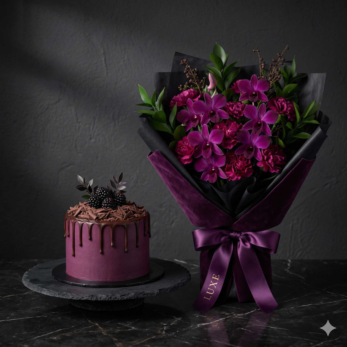 Plum Chocolate Truffle Drip Cake