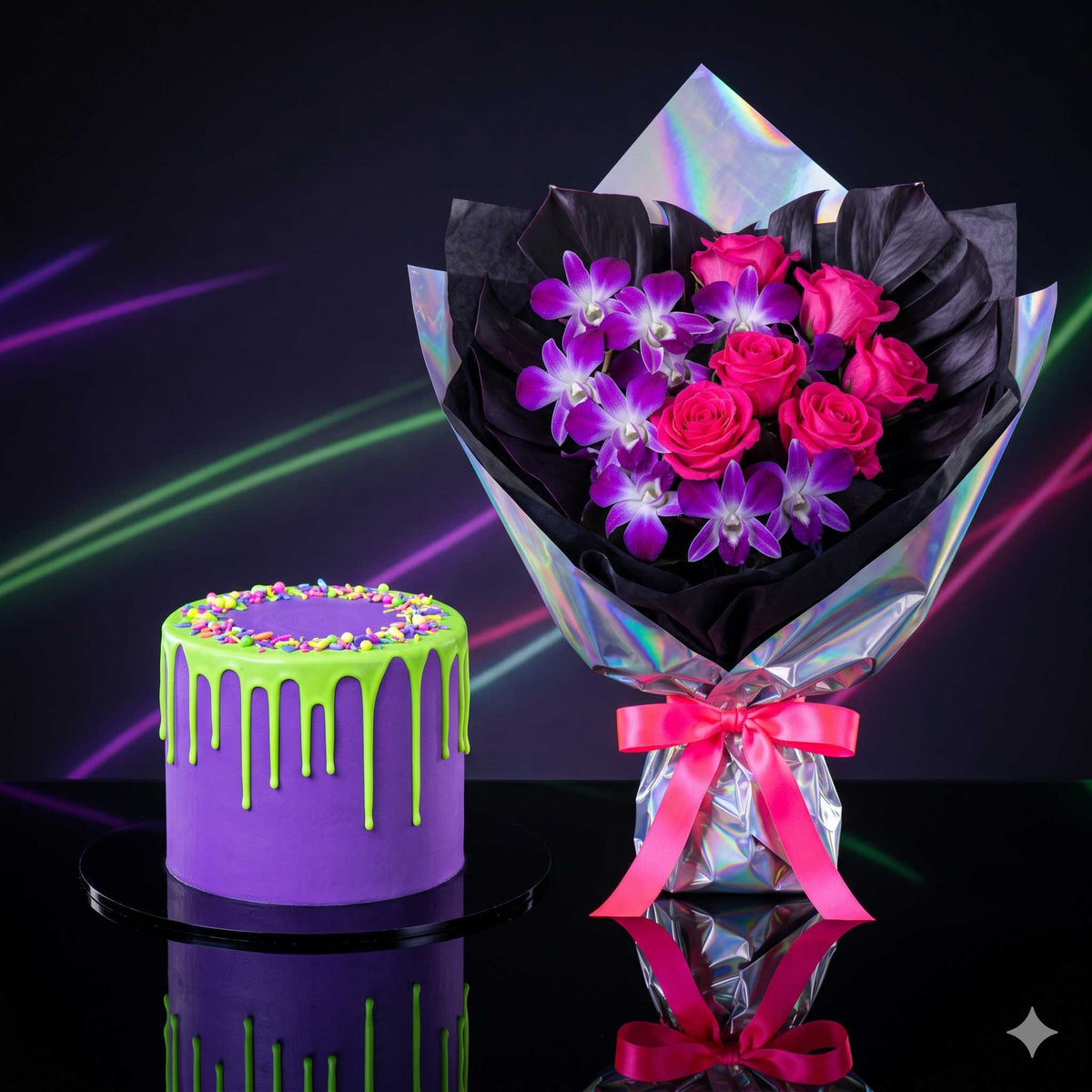 Neon Purple Cake with Green Drip