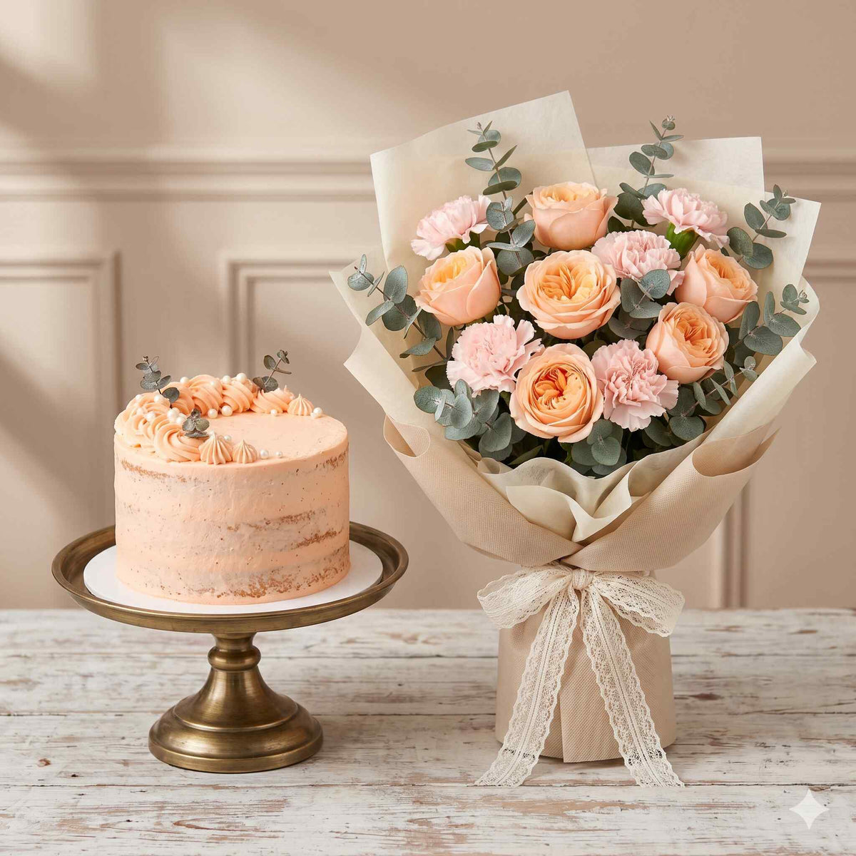 Rustic Butterscotch Semi-Naked Cake with Pearls