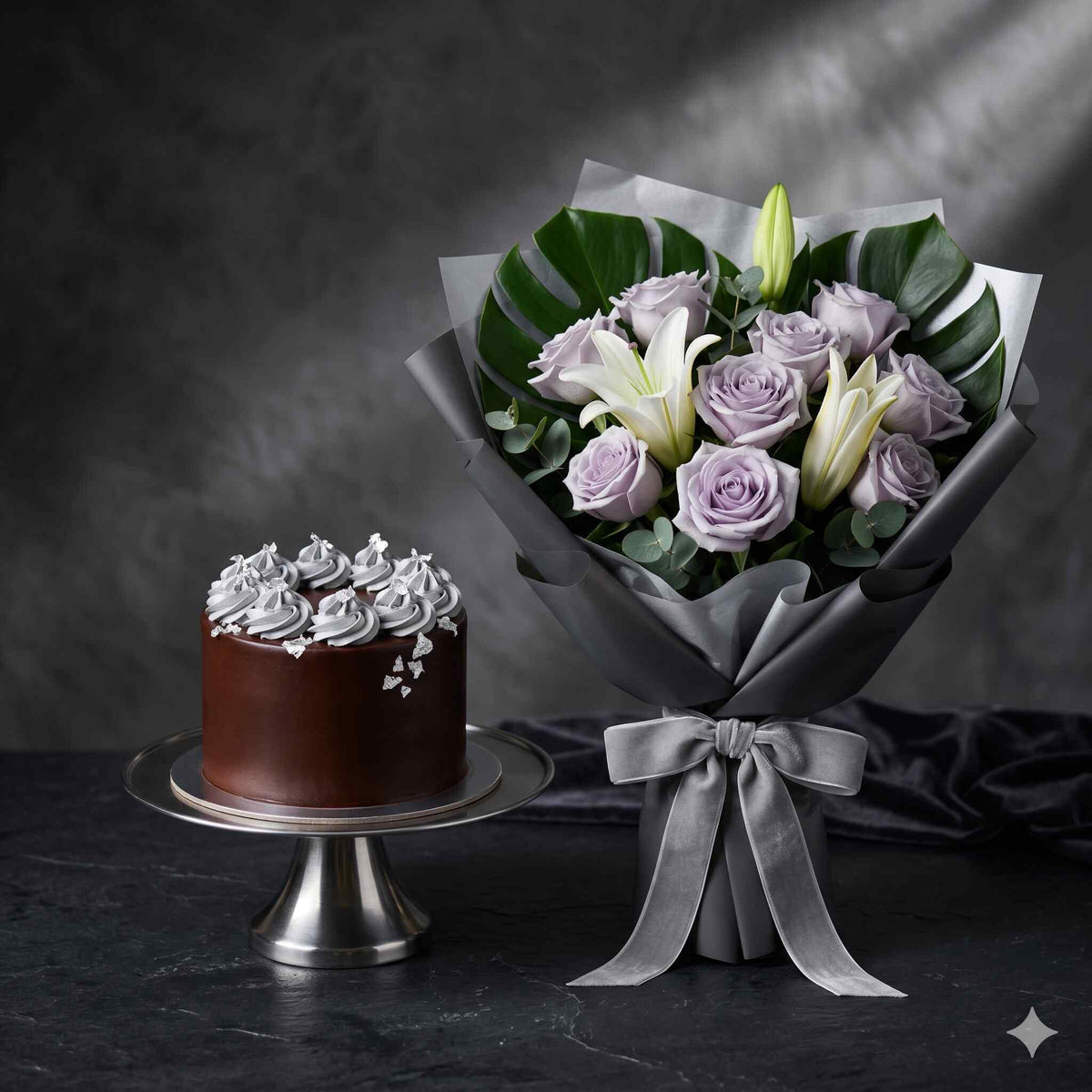 Chocolate Truffle Cake with Silver Accents
