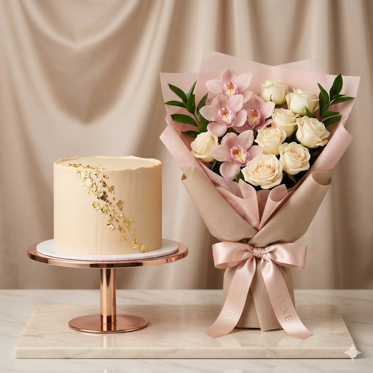 Elegant Champagne Gold Leaf Cake