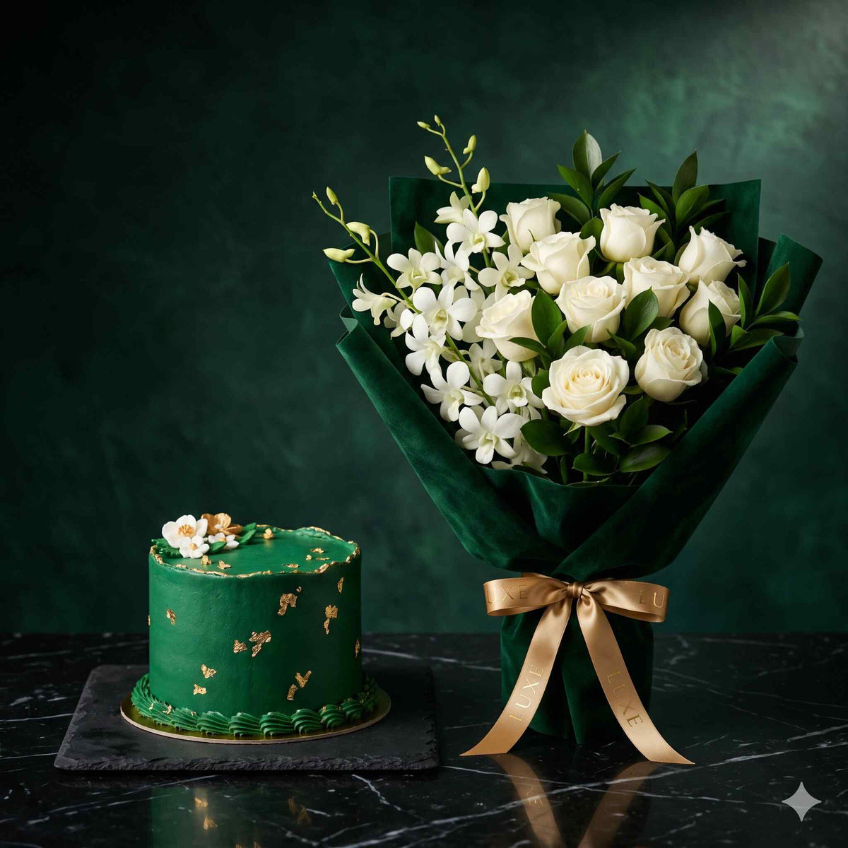 Emerald Pistachio Chocolate Gold Leaf Cake