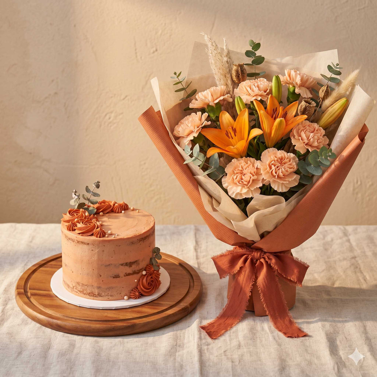 Rustic Butterscotch Semi-Naked Pearl Cake